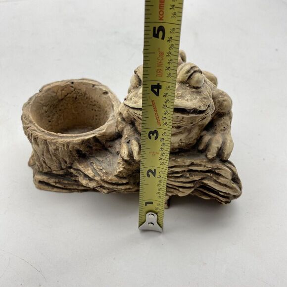 Vtg Pompadour Planter Frog w‎ Baby Figurine AF 77 Trinket Dish Faux Wood 4” - Picture 11 of 15